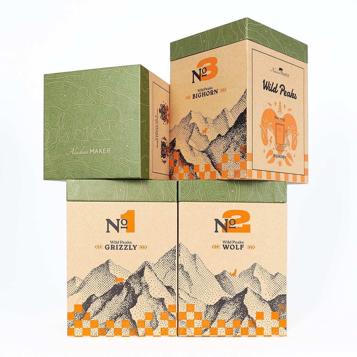 Coffret Wild Peaks Wolf fermé, kraft kaki orange