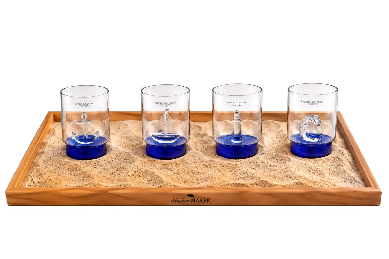 The four Oceanic glasses together on a tray